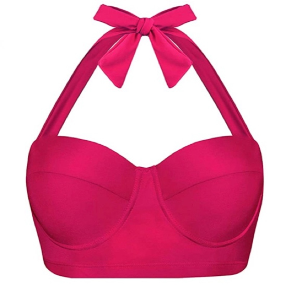 Angerella Hot Pink Retro Style Bikini Top Halter NEW